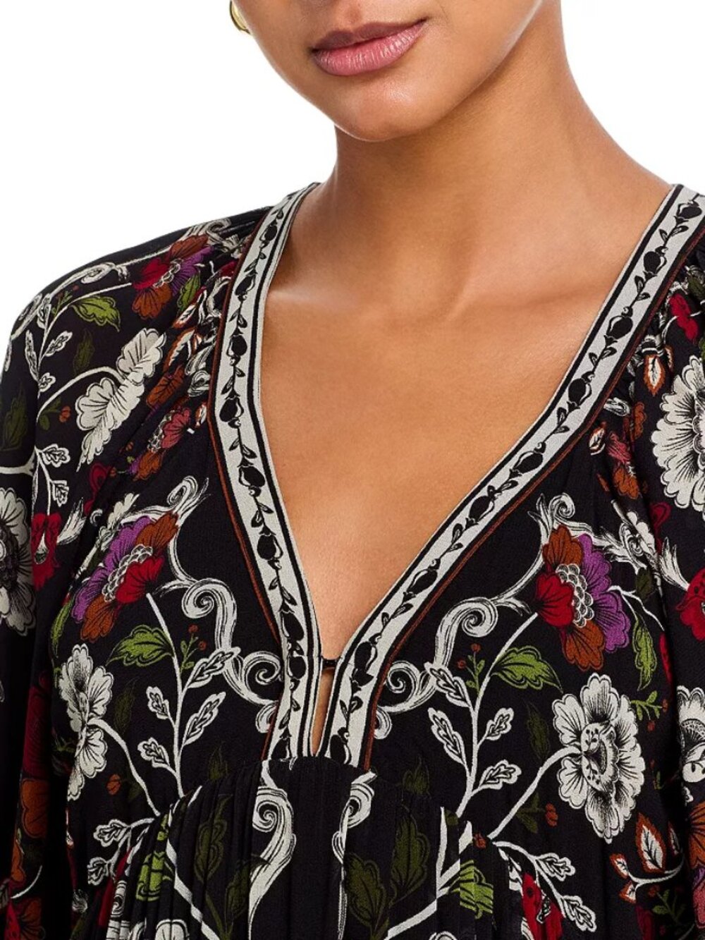 FARM Rio Rococo Flowers Maxi Goth Boho Ruffle V Neck Blouson Sleeve Floral Dress - Picture 5 of 5